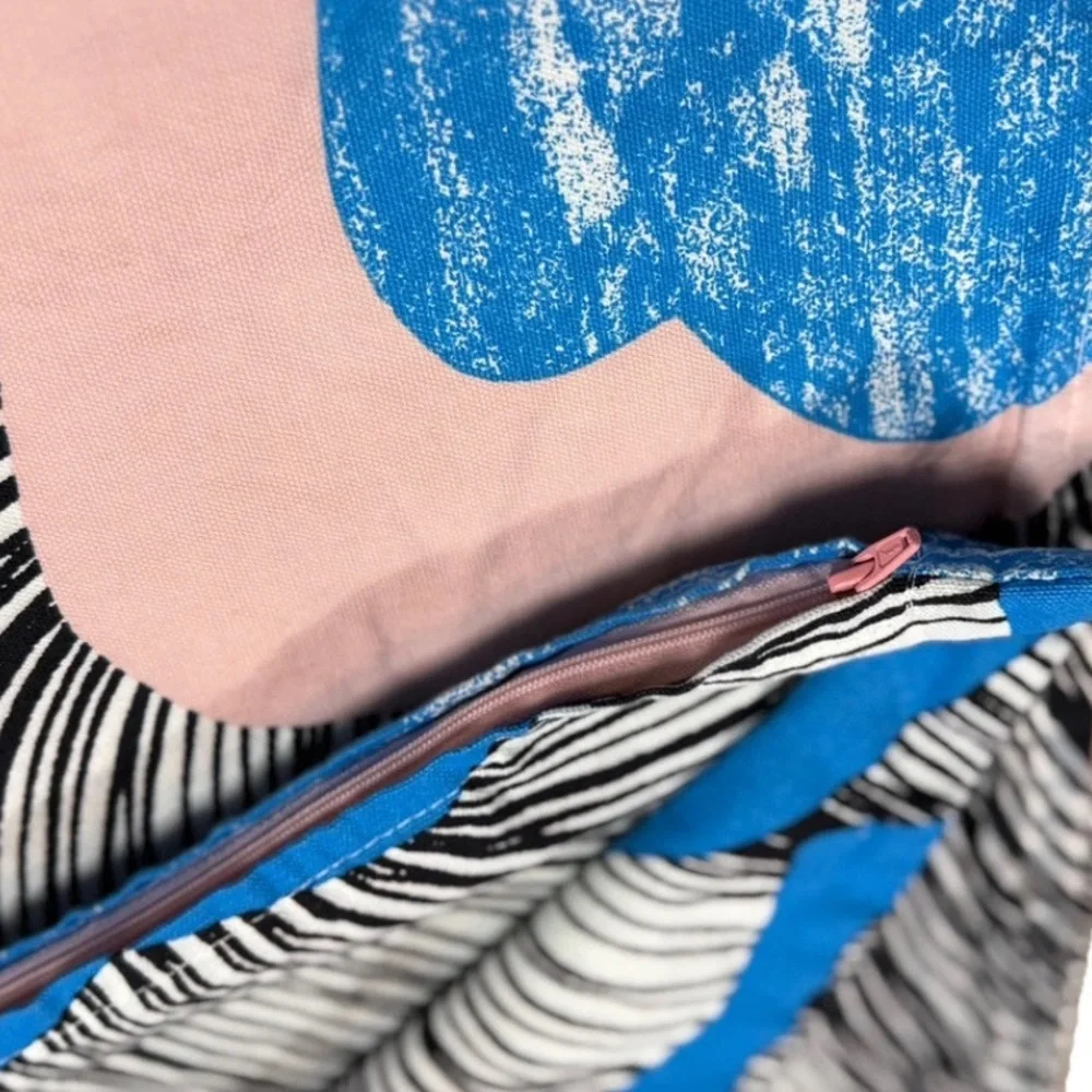 2 Ikea Doftranka Pillowcases Covers Shams Blue Black Pink Zip Abstract Cotton